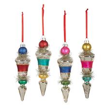 Retro Stripe and Tinsel Finial Ornament, 4 Assorted Styles