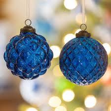 Textural Opaque Blue Glass Ball Ornament, 2 Assorted Styles