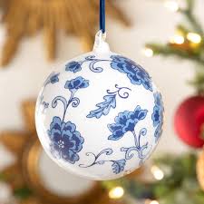 6" Peony Pattern Glass Ball Ornament