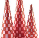 Red Checkered Christmas Tree Tabletop Decorations Set of 3