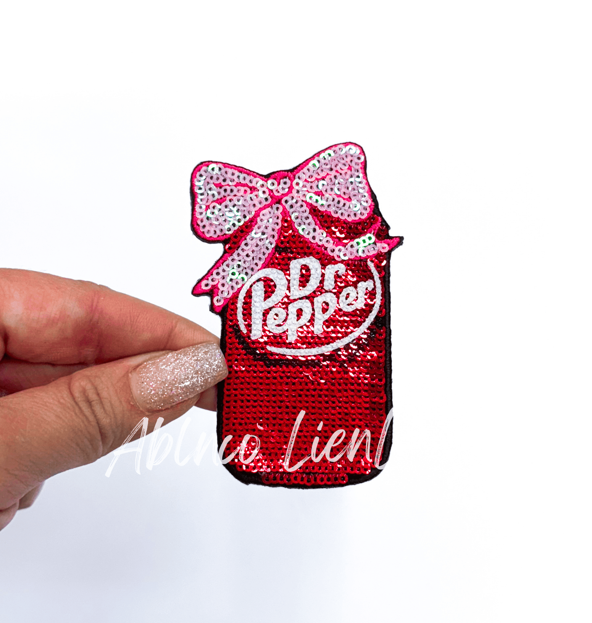 Dr Pepper Bow Sequins Iron On Patch - Bria Blair Creative
