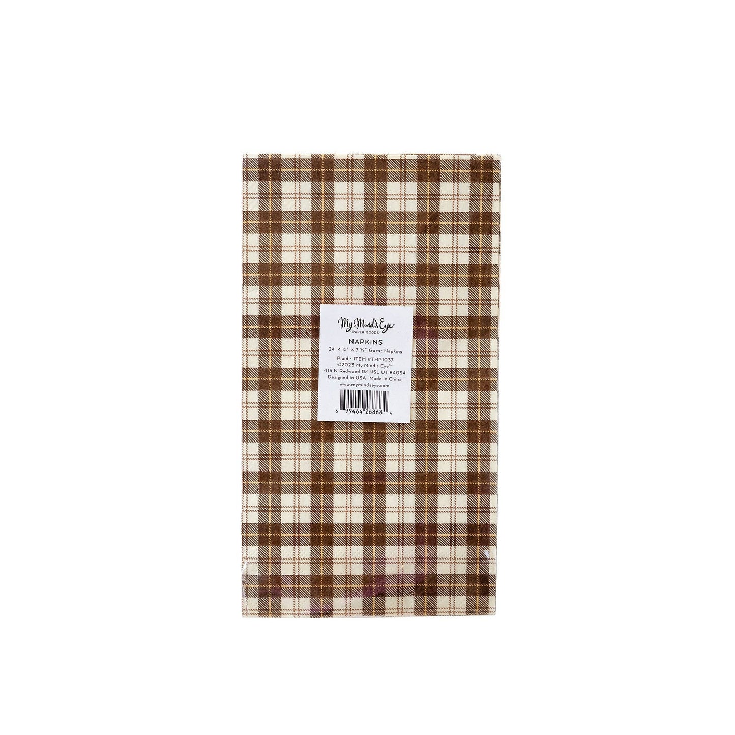 Harvest Brown Plaid Paper Dinner Napkin