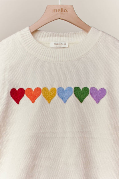Rainbow Heart Shaped Patch Sweater: Ivory Multi / M