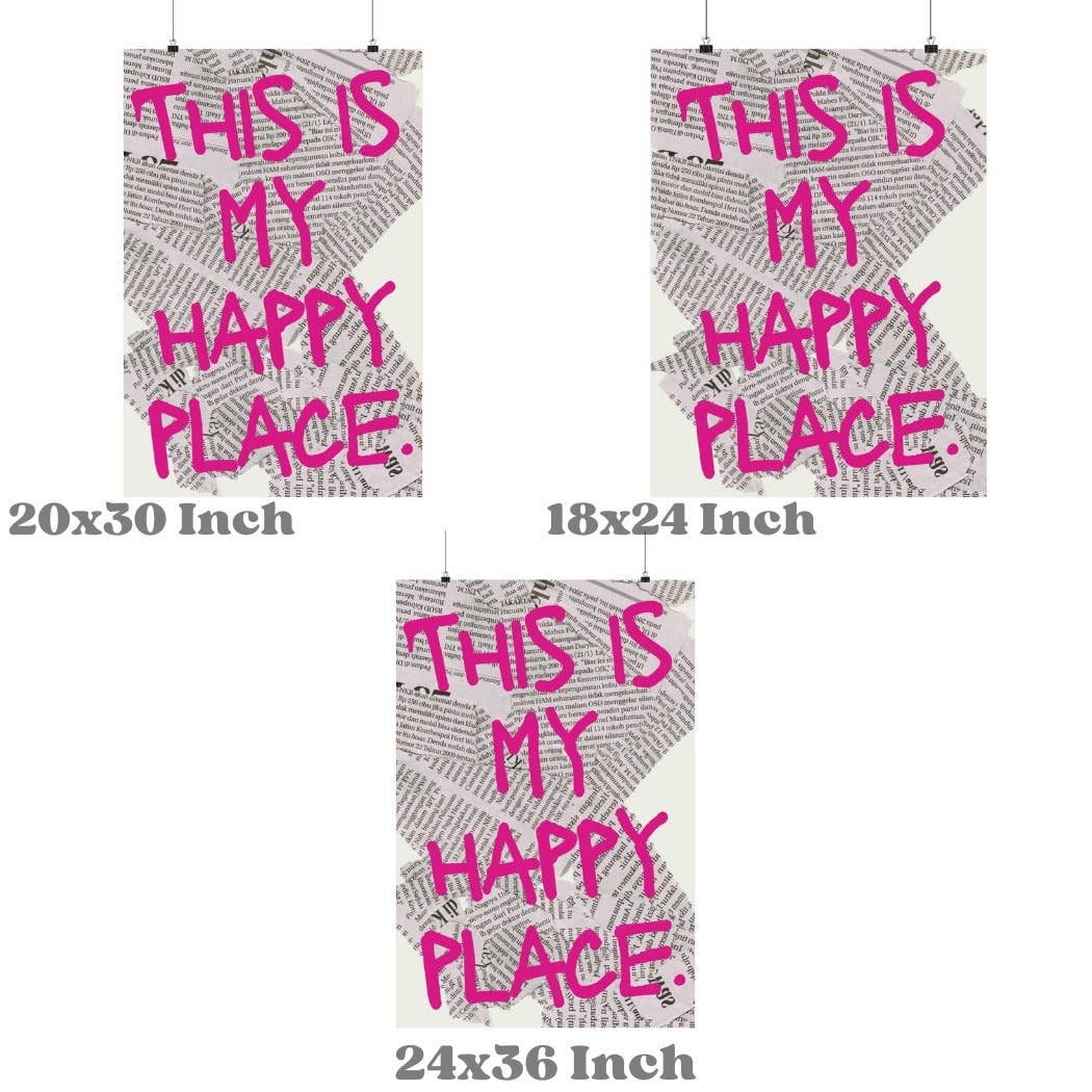 This Is My Happy Place Pink Retro Newspaper Wall Art Prints: 16"x20"