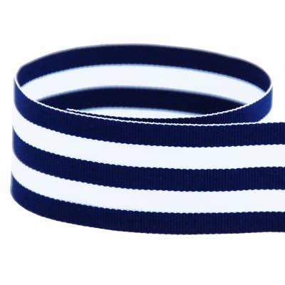 White Striped Grosgrain Ribbon Spool | Navy Blue