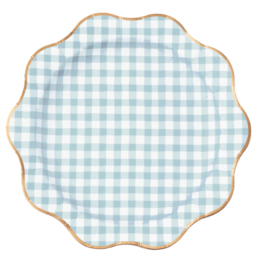 ELEGANT SKY BLUE GINGHAM DINNER PLATES - Bria Blair Creative