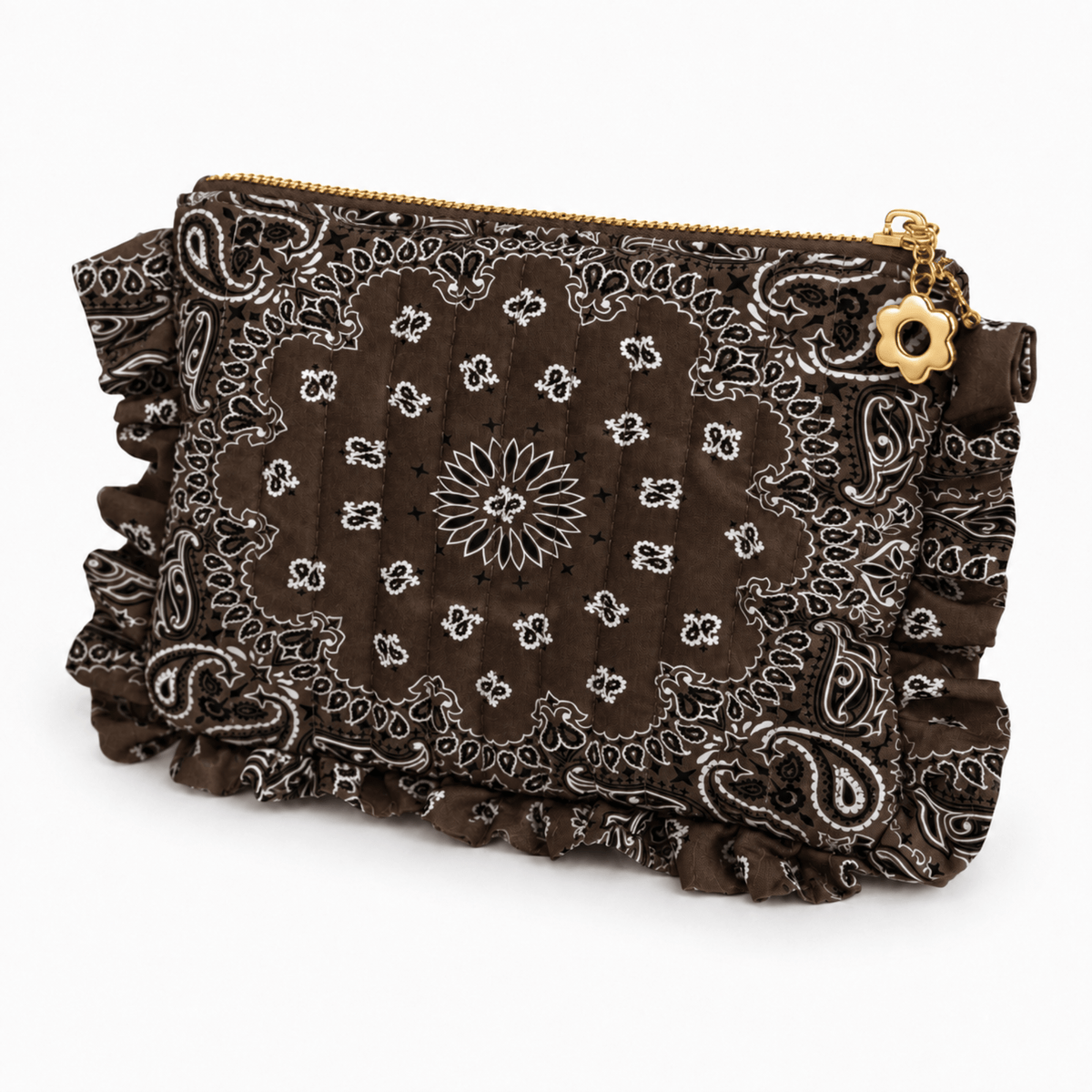 Ellison+Young Bandana Ruffle Everything Pouch, Quilted Cosmetic Case: Classic Red - Bria Blair Creative