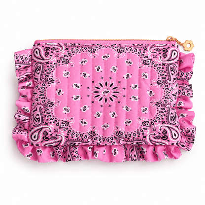 Ellison+Young Bandana Ruffle Everything Pouch, Quilted Cosmetic Case: Classic Red - Bria Blair Creative