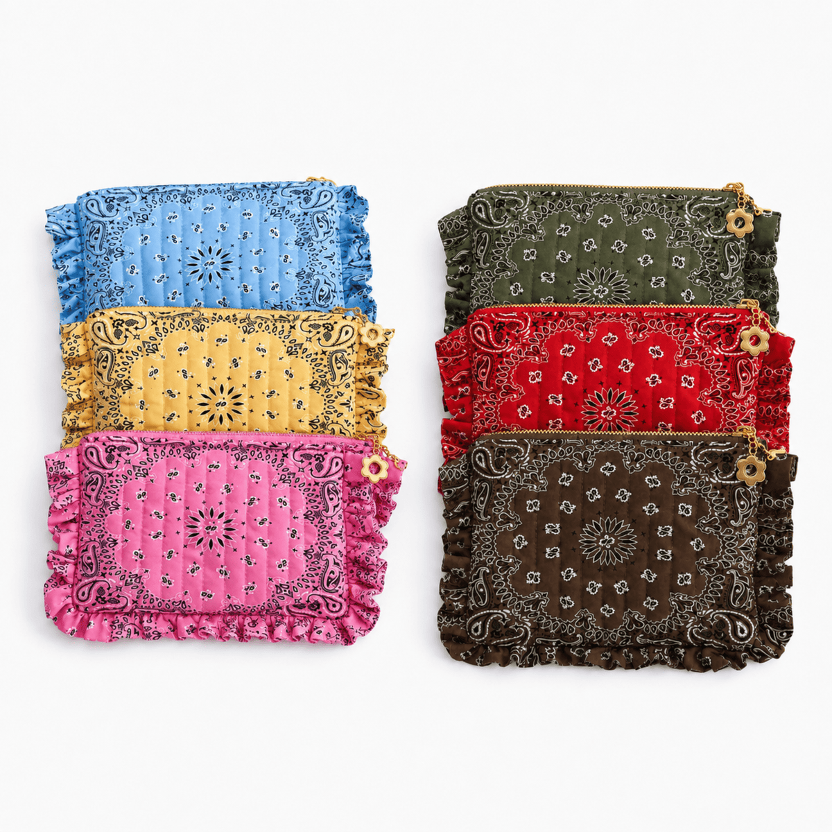 Ellison+Young Bandana Ruffle Everything Pouch, Quilted Cosmetic Case: Classic Red - Bria Blair Creative