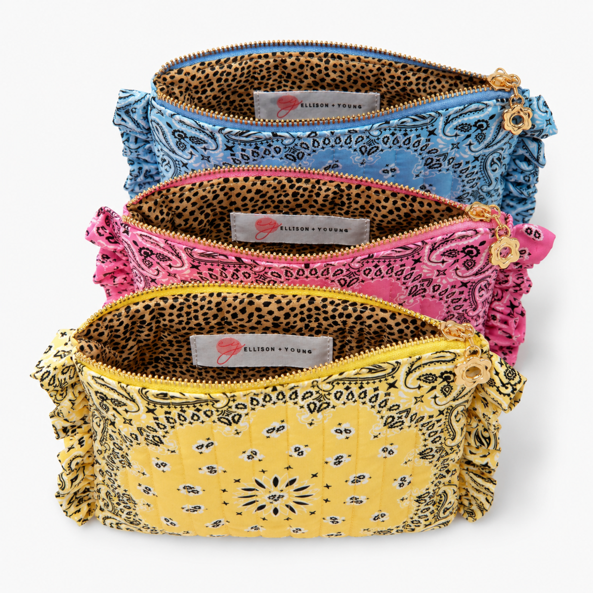 Ellison+Young Bandana Ruffle Everything Pouch, Quilted Cosmetic Case: Classic Red - Bria Blair Creative