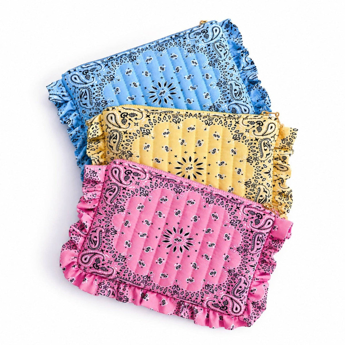 Ellison+Young Bandana Ruffle Everything Pouch, Quilted Cosmetic Case: Classic Red - Bria Blair Creative