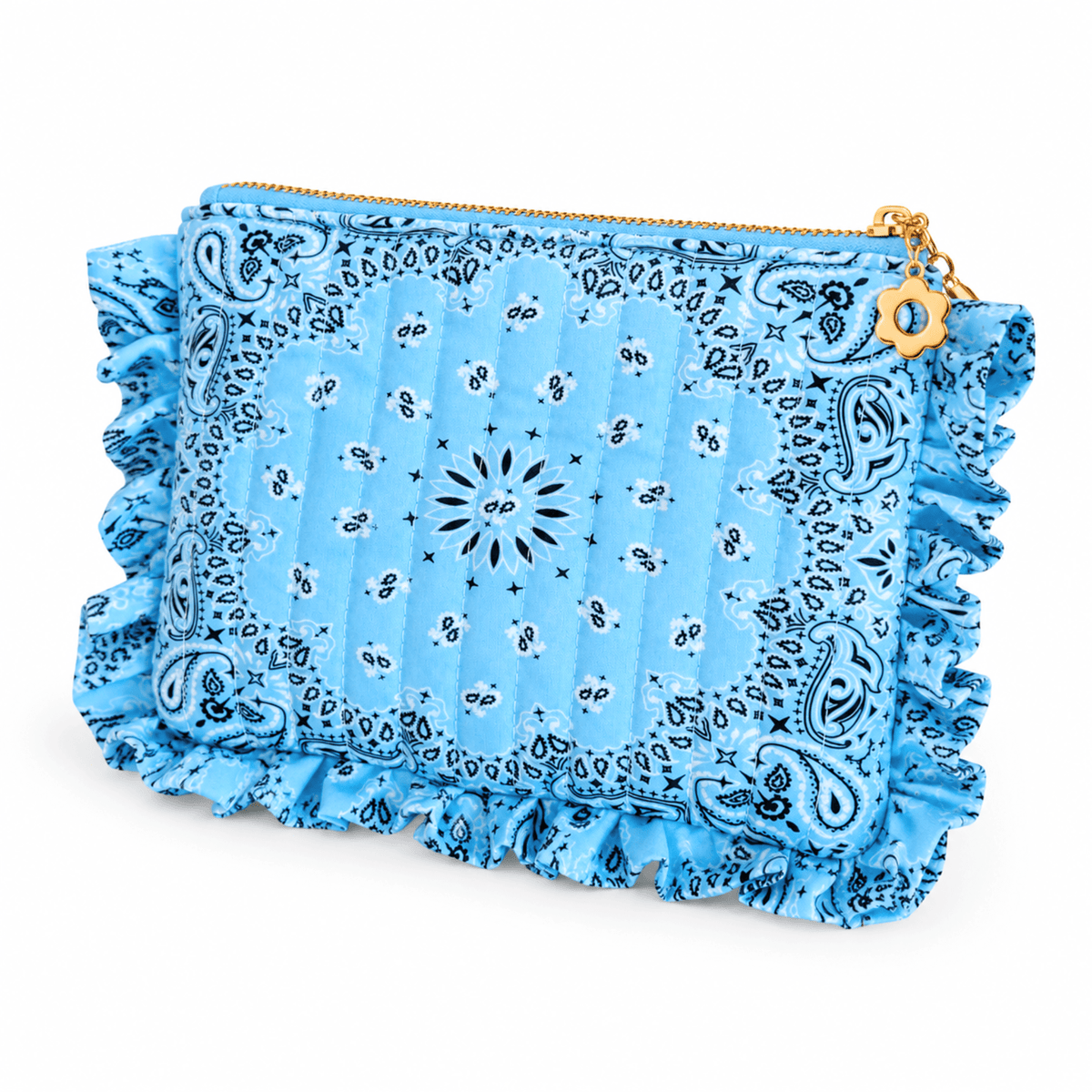 Ellison+Young Bandana Ruffle Everything Pouch, Quilted Cosmetic Case: Classic Red - Bria Blair Creative