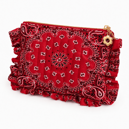 Ellison+Young Bandana Ruffle Everything Pouch, Quilted Cosmetic Case: Moss Olive - Bria Blair Creative
