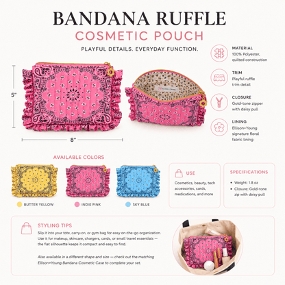 Ellison+Young Bandana Ruffle Everything Pouch, Quilted Cosmetic Case: Moss Olive - Bria Blair Creative