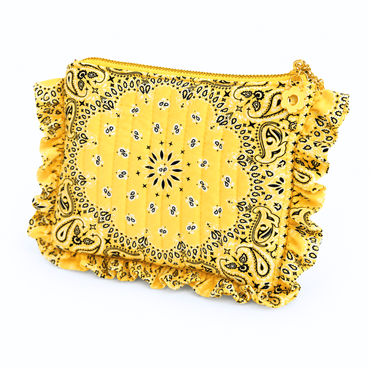 Ellison+Young Bandana Ruffle Everything Pouch, Quilted Cosmetic Case: Moss Olive - Bria Blair Creative
