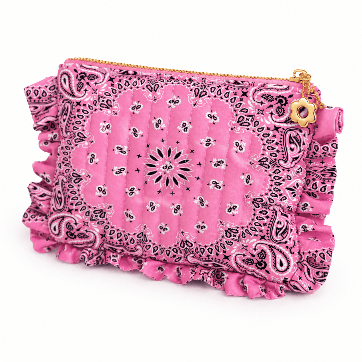 Ellison+Young Bandana Ruffle Everything Pouch, Quilted Cosmetic Case: Moss Olive - Bria Blair Creative