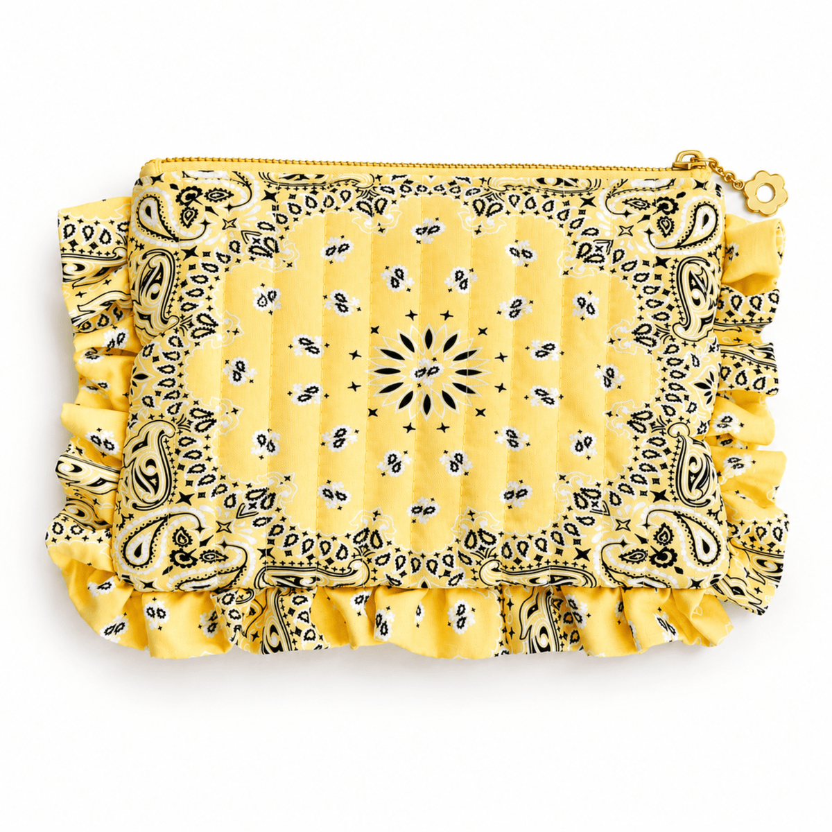 Ellison+Young Bandana Ruffle Everything Pouch, Quilted Cosmetic Case: Moss Olive - Bria Blair Creative