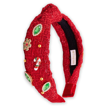 Embellished Christmas Knot Headband - Tweed Rhinestone Pearl - Bria Blair Creative