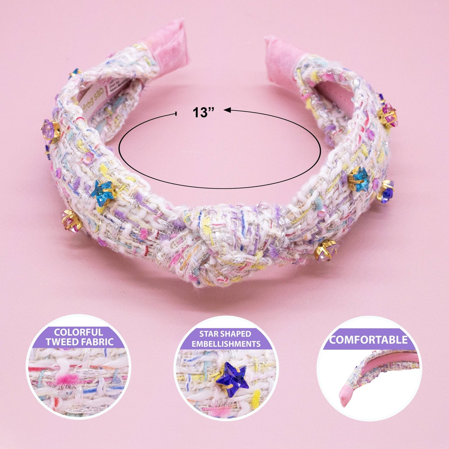 Embellished Knot Headband - Tweed Star Rhinestone Charms - Bria Blair Creative