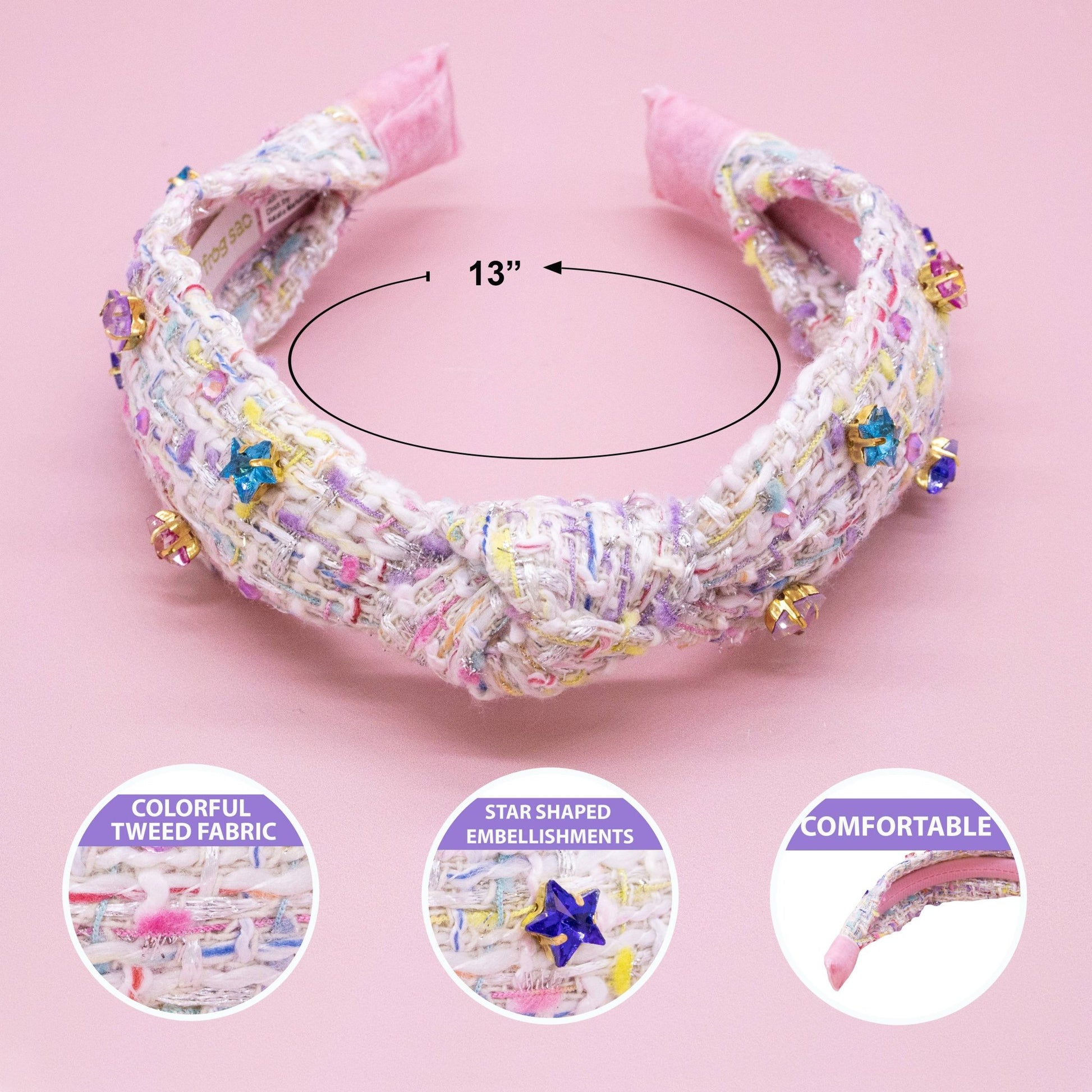 Embellished Knot Headband - Tweed Star Rhinestone Charms - Bria Blair Creative