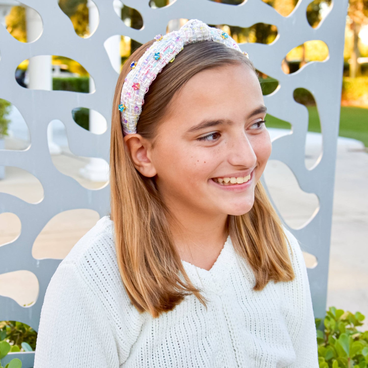 Embellished Knot Headband - Tweed Star Rhinestone Charms - Bria Blair Creative