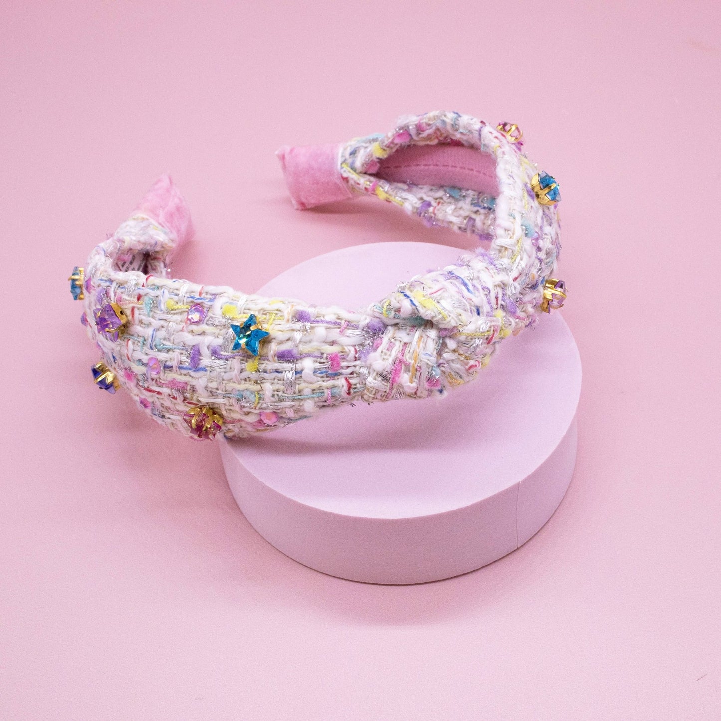 Embellished Knot Headband - Tweed Star Rhinestone Charms - Bria Blair Creative