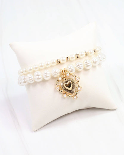 Emel Pearl Stretch Charm Bracelet Gold: Default - Bria Blair Creative