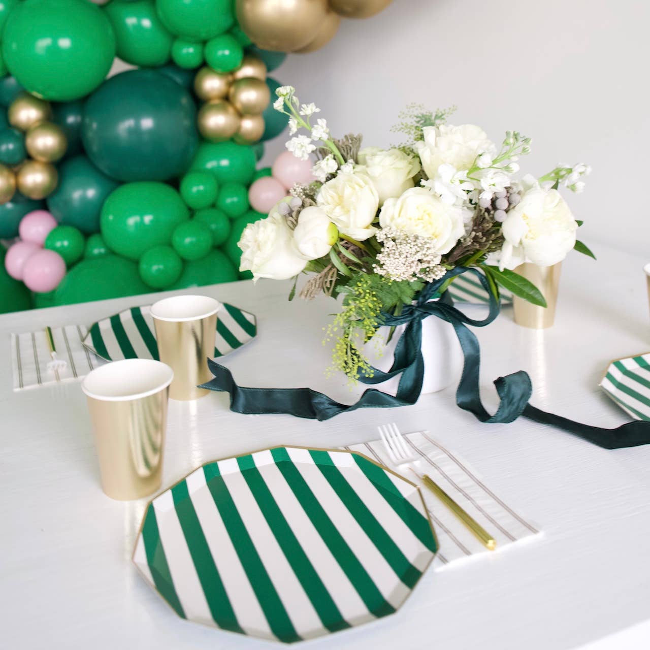 EMERALD GREEN SIGNATURE CABANA STRIPE PLATES - Bria Blair Creative