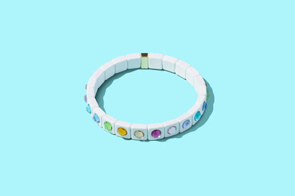 Enamel Stretch Bracelet - Small Circle Stones - Maeve: Multi - Colored - Bria Blair Creative