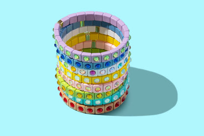 Enamel Stretch Bracelet - Small Circle Stones - Maeve: Multi - Colored - Bria Blair Creative