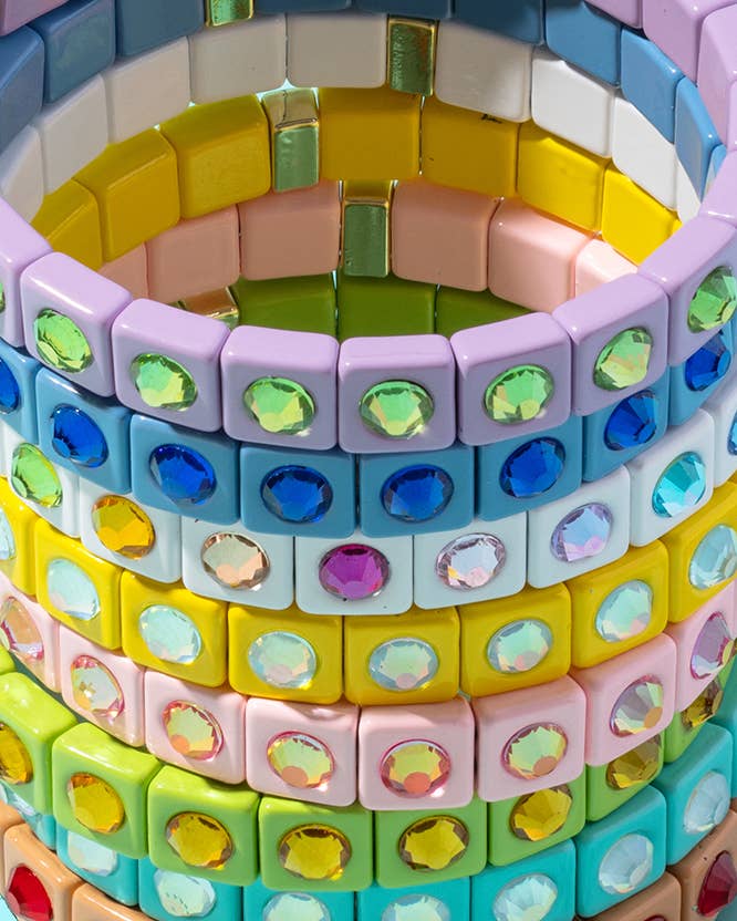 Enamel Stretch Bracelet - Small Circle Stones - Maeve: Multi - Colored - Bria Blair Creative