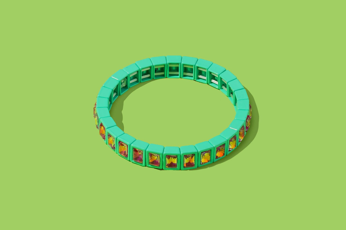 Enamel Stretch Bracelet - Small Rectangle Stones - Penelope: Green - Bria Blair Creative