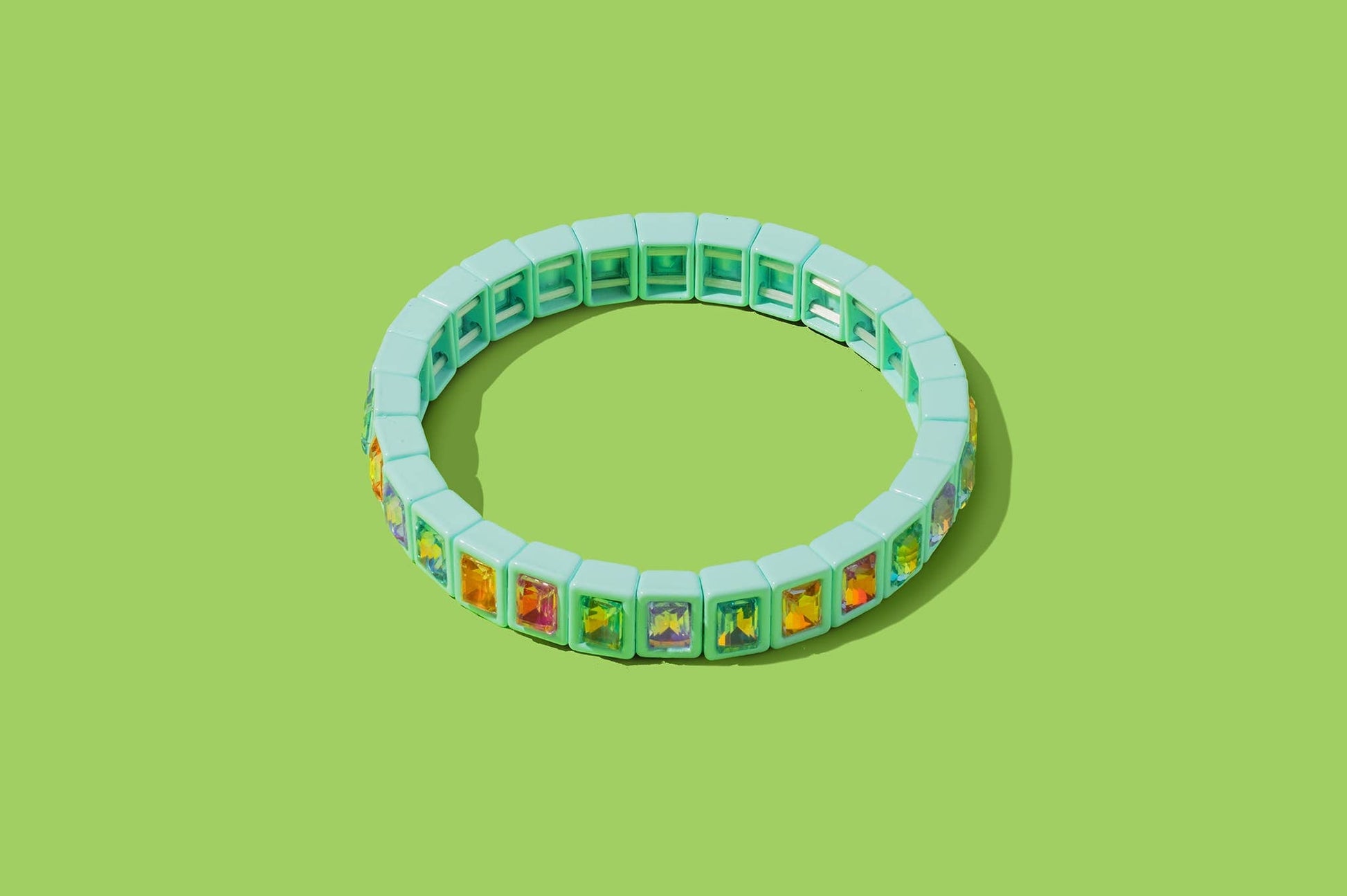 Enamel Stretch Bracelet - Small Rectangle Stones - Penelope: Green - Bria Blair Creative