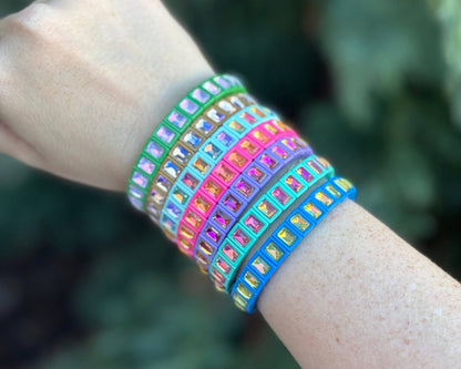 Enamel Stretch Bracelet - Small Rectangle Stones - Penelope: Light Blue - Bria Blair Creative