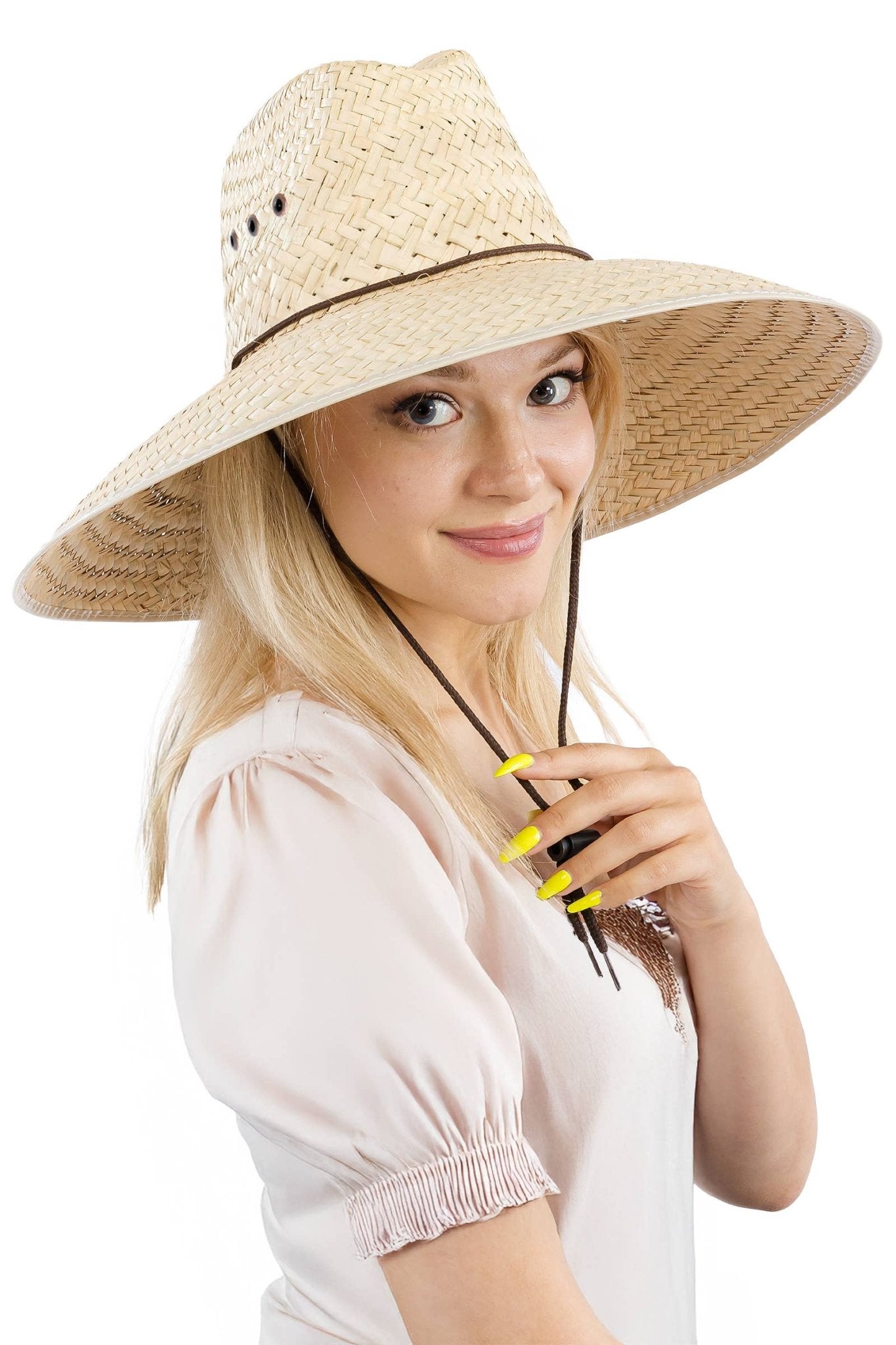 Eyeleted Quarterhorse Glossy Trim Straw Lifeguard Hat: Beige/Ivory - Bria Blair Creative