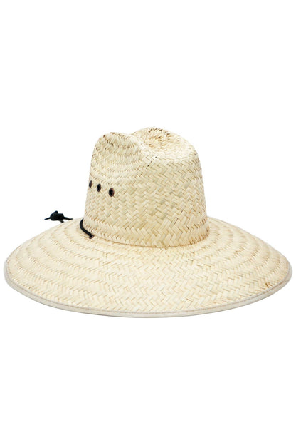 Eyeleted Quarterhorse Glossy Trim Straw Lifeguard Hat: Beige/Ivory - Bria Blair Creative