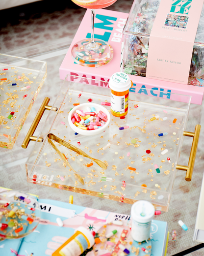 Pill + Gold Acrylic Tray With Gold Handles