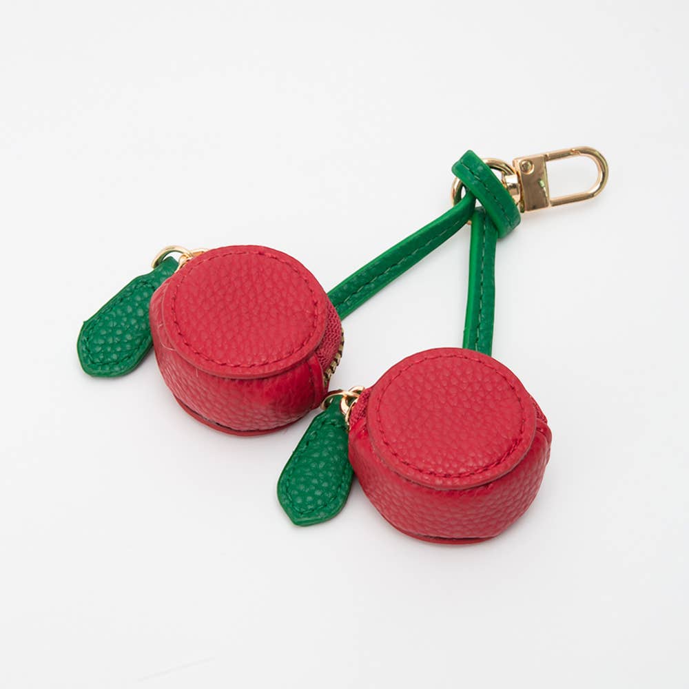 Faux Leather Cherry Keychain / Bag Charm / Coin Purse - Bria Blair Creative