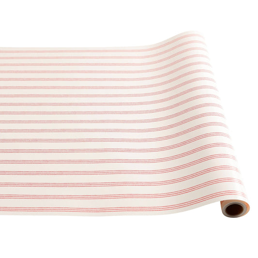 RED TICKING ON CREAM TABLE RUNNER