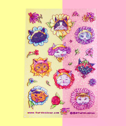 Flower Kitties Cute Cat Art Stationery Vinyl Sticker Sheet - Bria Blair Creative