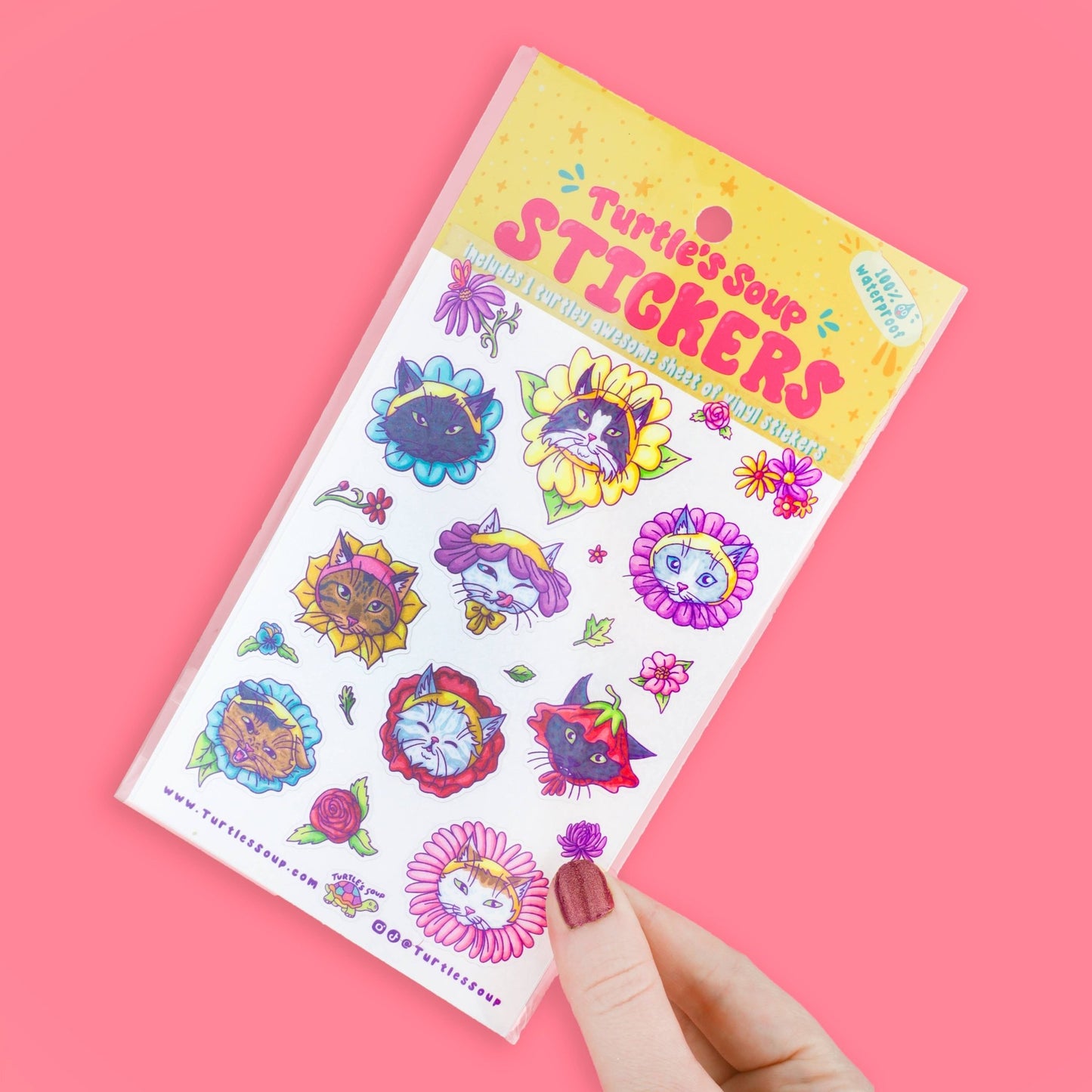 Flower Kitties Cute Cat Art Stationery Vinyl Sticker Sheet - Bria Blair Creative