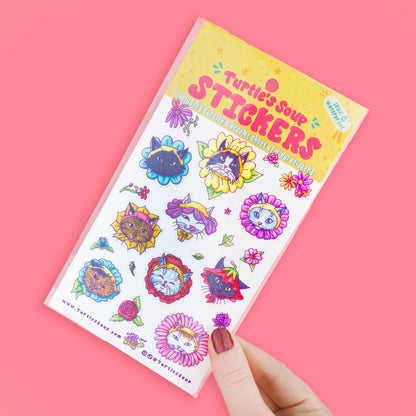 Flower Kitties Cute Cat Art Stationery Vinyl Sticker Sheet - Bria Blair Creative