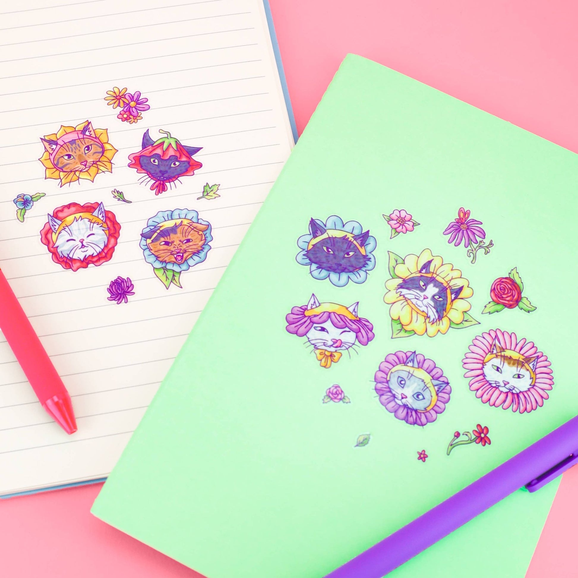 Flower Kitties Cute Cat Art Stationery Vinyl Sticker Sheet - Bria Blair Creative