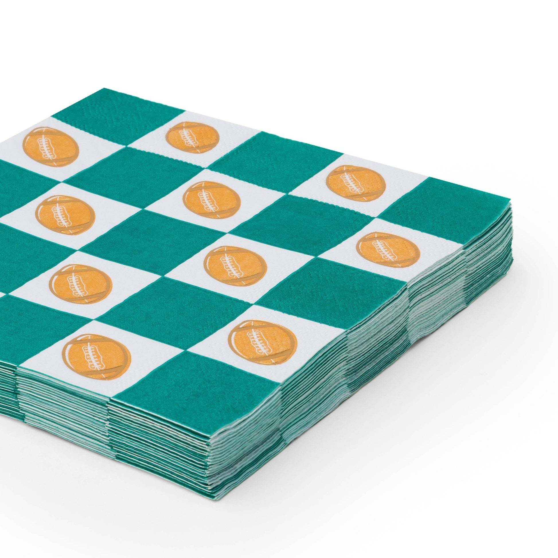 FOOTBALL & GREEN CHECKER LARGE NAPKINS - Bria Blair Creative