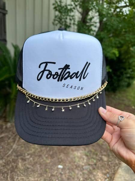 Football Season Black and White Trucker Hat: WITH CHAIN - Bria Blair Creative