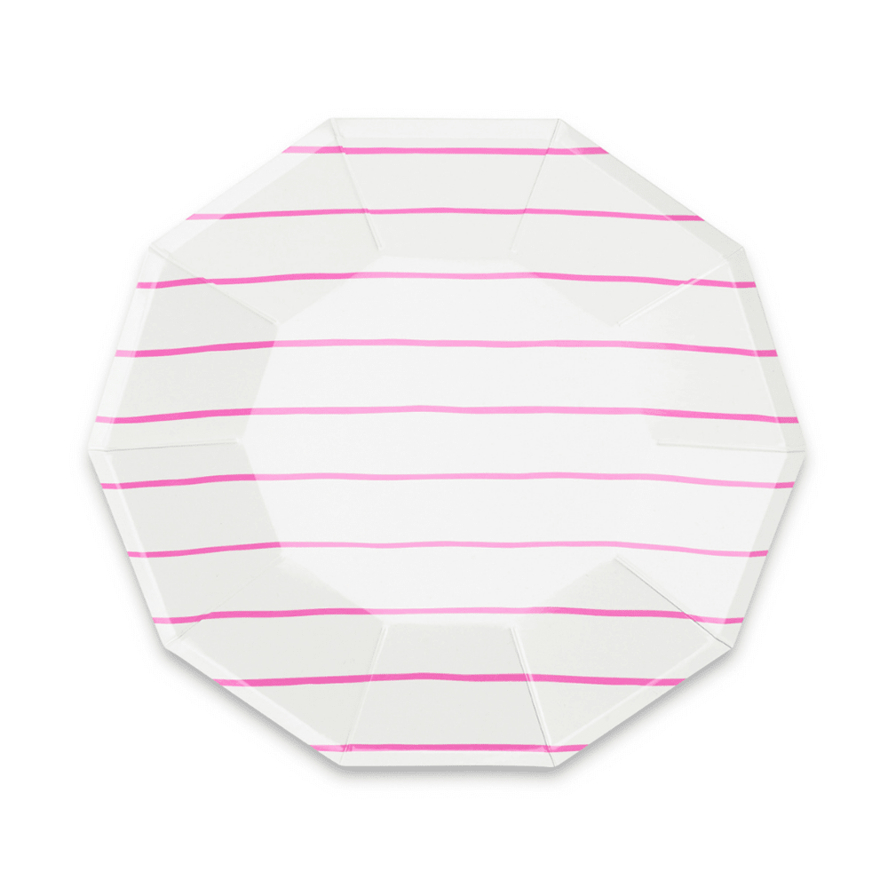 Frenchie Striped Small Plates - 8 Pk.: Cerise - Bria Blair Creative