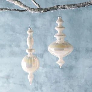 Frosty Pearl Glass Finial Ornament - 2 Assorted Styles - Bria Blair Creative