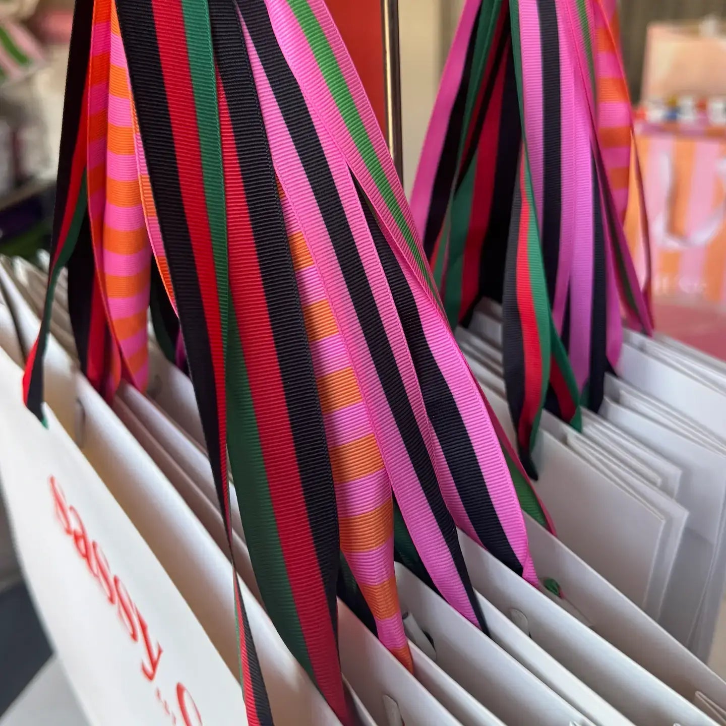 Funny Gift Bag Happy Birthday | pink + orange preppy stripe - Bria Blair Creative