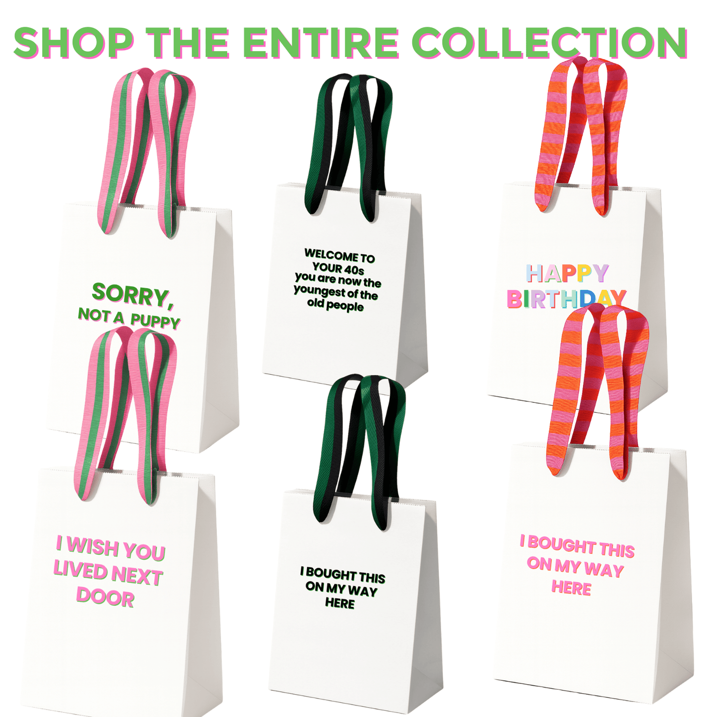 Funny Gift Bag Happy Birthday | pink + orange preppy stripe - Bria Blair Creative