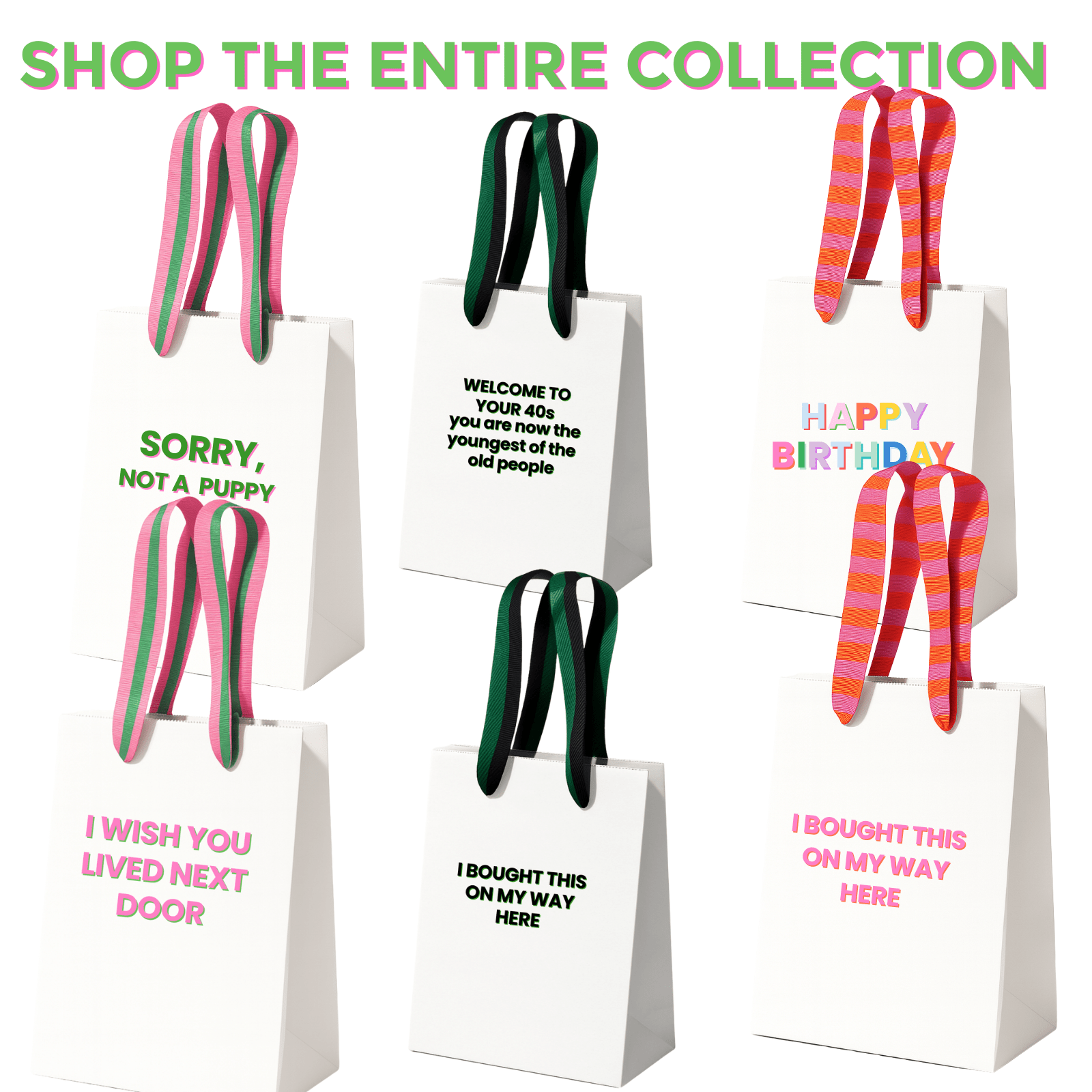 Funny Gift Bag Happy Birthday | pink + orange preppy stripe - Bria Blair Creative